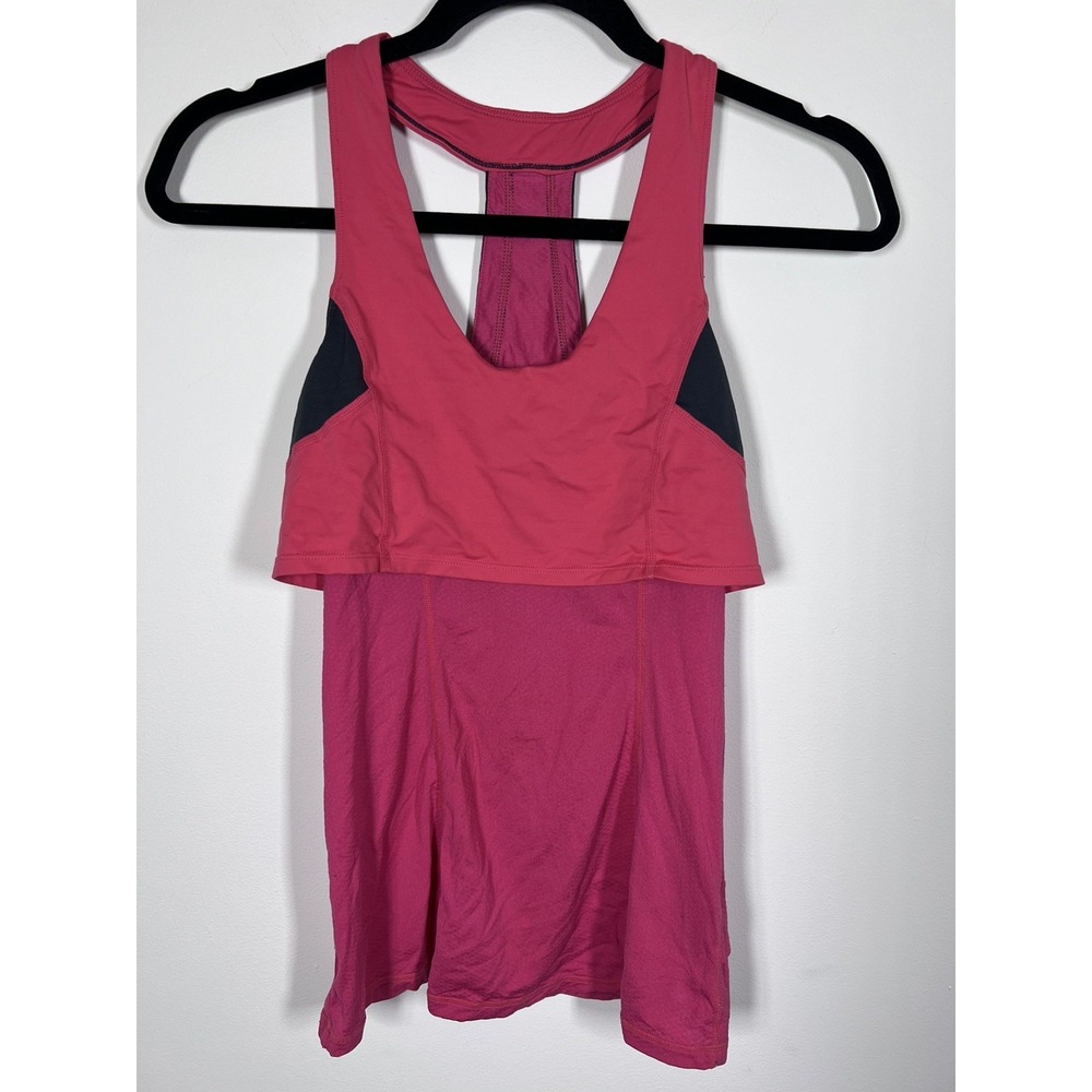Lululemon Tank Top Women's 4 Pink Black Racerback Pocket Athletic Running